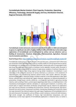 Formaldehyde Market  Size & Share, Industry Research Report, 2030