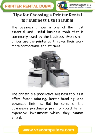 Tips for Choosing a Printer Rental for Business Use in Dubai