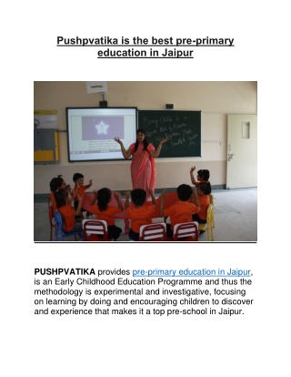 Pushpvatika pre-primary education in Jaipur