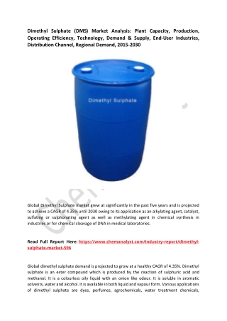 Dimethyl Sulphate (DMS) Market  Size, Share, Industry Growth, 2030