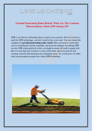 Ground Penetration Radar Rental Available At Line Locators - Visit Us Today!