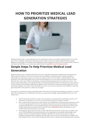 HOW TO PRIORITIZE MEDICAL LEAD GENERATION STRATEGIES