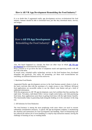 How is AR VR App Development Remodeling the Food Industry