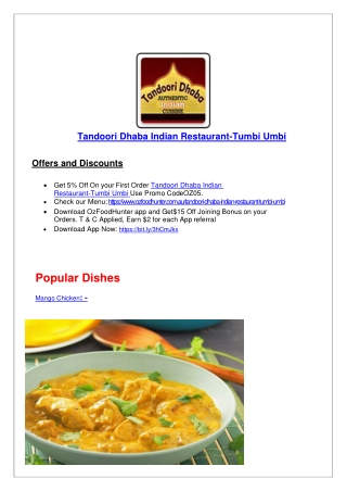 5% off - Tandoori Dhaba Indian Restaurant Menu Tumbi Umbi, NSW