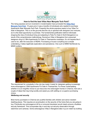 How to find the best Villas Near Manyata Tech Park_