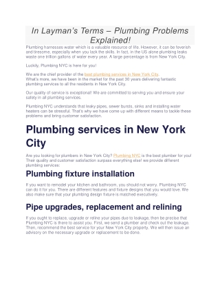 In Layman’s Terms – Plumbing Problems Explained!