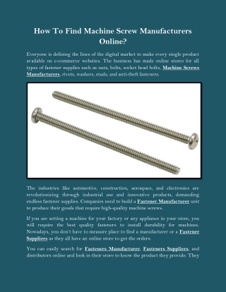 How To Find Machine Screw Manufacturers Online