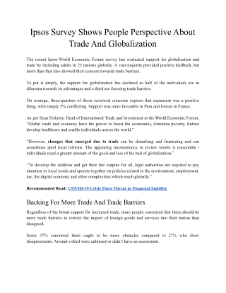 Ipsos Survey Shows People Perspective About Trade And Globalization