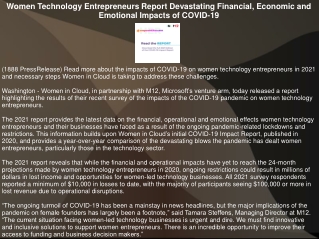 Women Technology Entrepreneurs Report Devastating Financial, Economic and Emotio