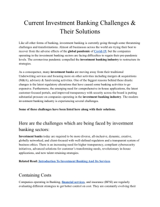 Current Investment Banking Challenges & Their Solutions