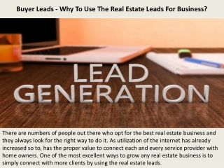 Buyer Leads - Why To Use The Real Estate Leads For Business?