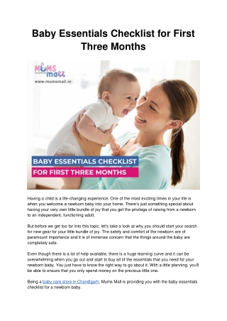 Checklist of Baby Essentials For First Three Months