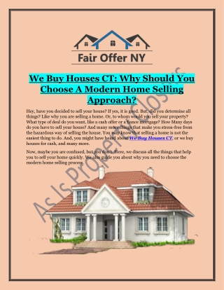 We Buy Houses CT | Fair Offer NY