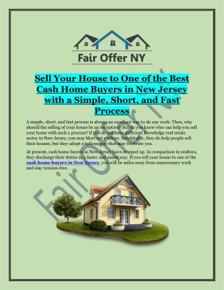 Best Cash Home Buyers in New Jersey | Fair Offer NY