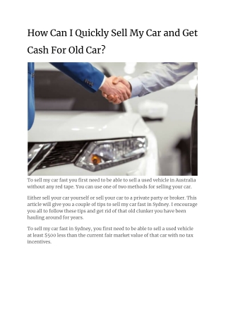 How Can I Quickly Sell My Car and Get Cash For Old Car_