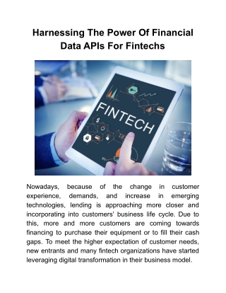 Harnessing The Power Of Financial Data APIs For Fintechs