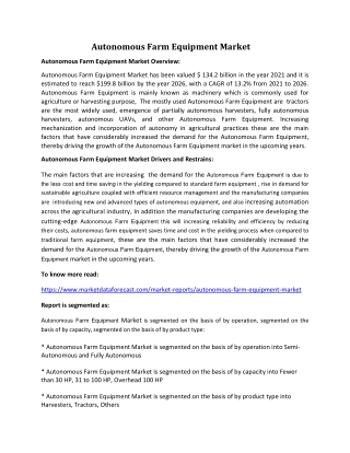 Autonomous Farm Equipment Growth and Size | Industry Research Report 2026