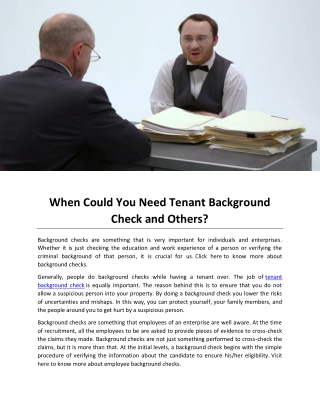 When Could You Need Tenant Background Check and Others