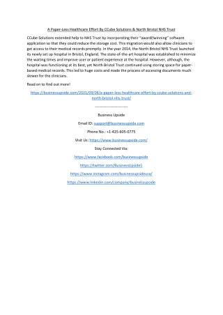 A Paper-Less Healthcare Effort By CCube Solutions & North Bristol NHS Trust