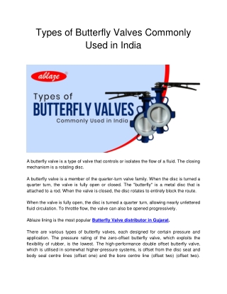 Types of Butterfly Valves Commonly Used in India