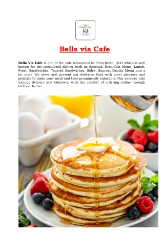 5% Off - Bella Via Cafe Restaurant Frenchville Menu, QLD