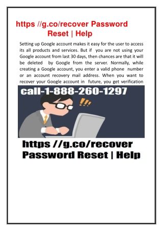 Google Account Recovery 1-888-260-1297 https //g.co/recover for Help