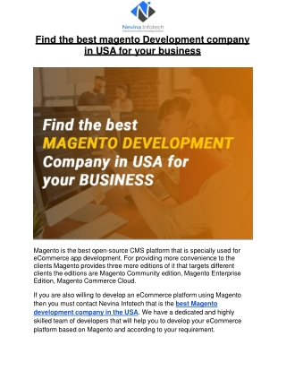 Find the best magento Development company in USA for your business