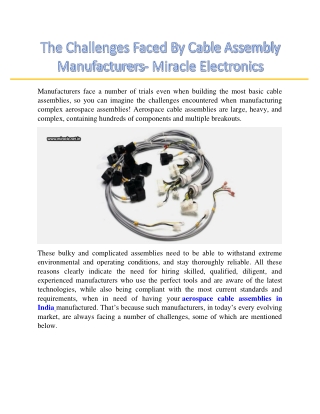 The Challenges Faced By Cable Assembly Manufacturers - Miracle Electronics