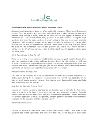 Most Frequently Asked Questions about Mortgage Loans