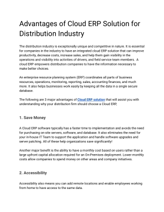 Advantages of Cloud ERP Solution for Distribution Industry