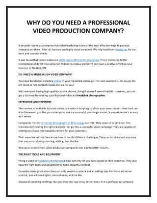 Do You Need A Mississauga Video Company