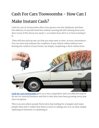Cash For Cars Toowoomba - How Can I Make Instant Cash