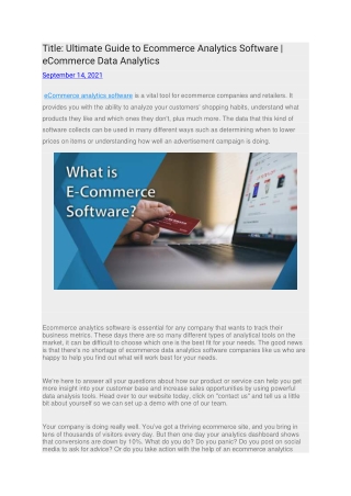 Ultimate Guide to Ecommerce Analytics Software.  eCommerce Data Analytics