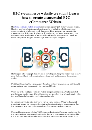 B2C e-commerce website creation.  Learn how to create a successful B2C eCommerce Website.