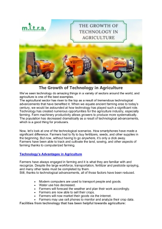 The Growth of Technology in Agricultur1