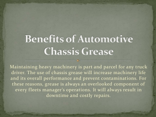 Benefits of Automotive Chassis Grease