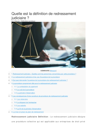 Clarification redressement judiciaire