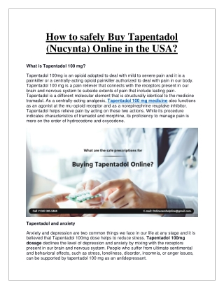 How to safely Buy Tapentadol (Nucynta) Online in the USA?