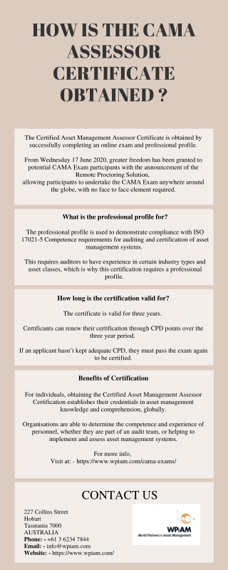 HOW IS THE CAMA ASSESSOR CERTIFICATE OBTAINED?