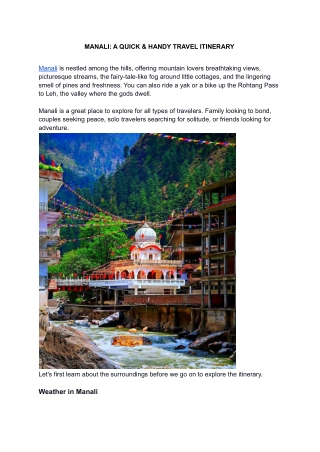 MANALI_ A QUICK & HANDY TRAVEL ITINERARY