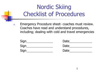 Nordic Skiing Checklist of Procedures