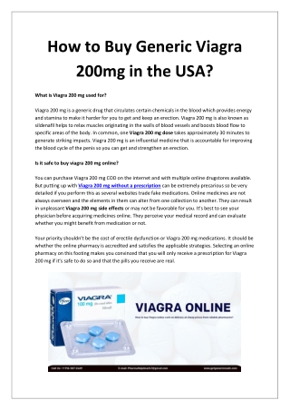 How to buy Generic Viagra 200 mg in the USA?