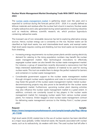 Nuclear Waste Management Market Developing Trade With SWOT And Forecast 2024