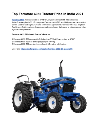 Top Farmtrac 6055 Tractor Price in India 2021