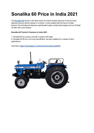 Sonalika 60 Price in India 2021