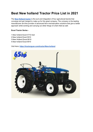 Best New holland Tractor Price List in 2021