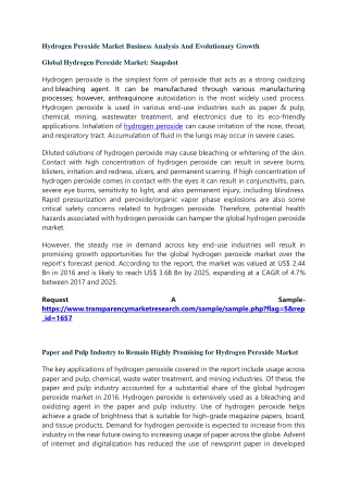 Hydrogen Peroxide Market Business Analysis And Evolutionary Growth