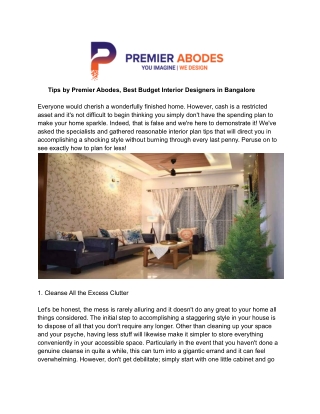 PPT - Tips by Premier Abodes, Best Budget Interior Designers in