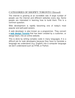 CATEGORIES OF SHOPIFY TORONTO