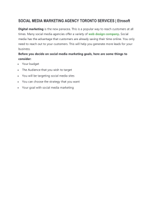 SOCIAL MEDIA MARKETING AGENCY TORONTO SERVICES